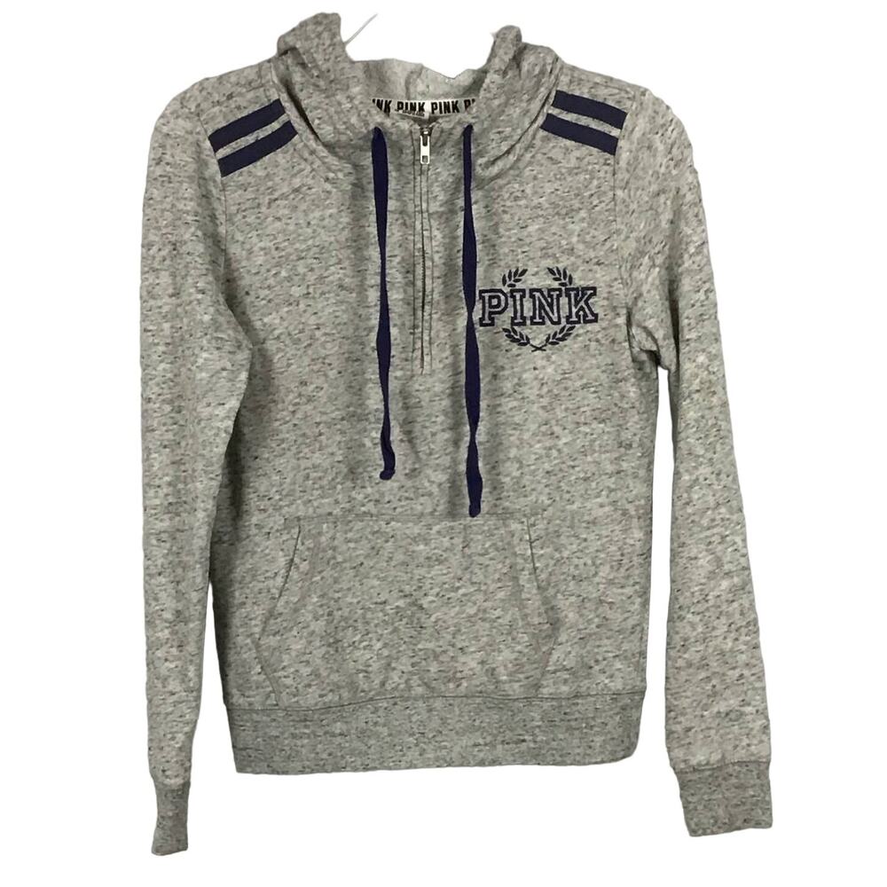 Y2K VS Victoria's Secret PINK Hoodie Gray Black Marled Sweater Sweatshirt sz XS